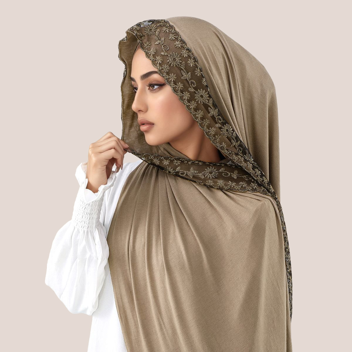 Embroidery Hijab - Kant Borduren Katoen Jersey Moslim Hijab