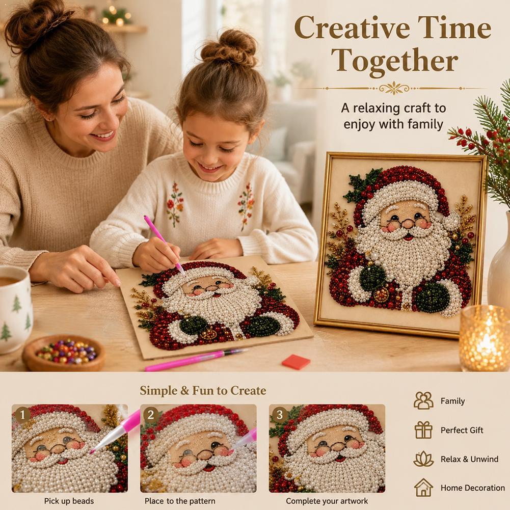 Embroidery Xmas Decorations - Kerstmis Kerstman Parel Kunst DIY Kit