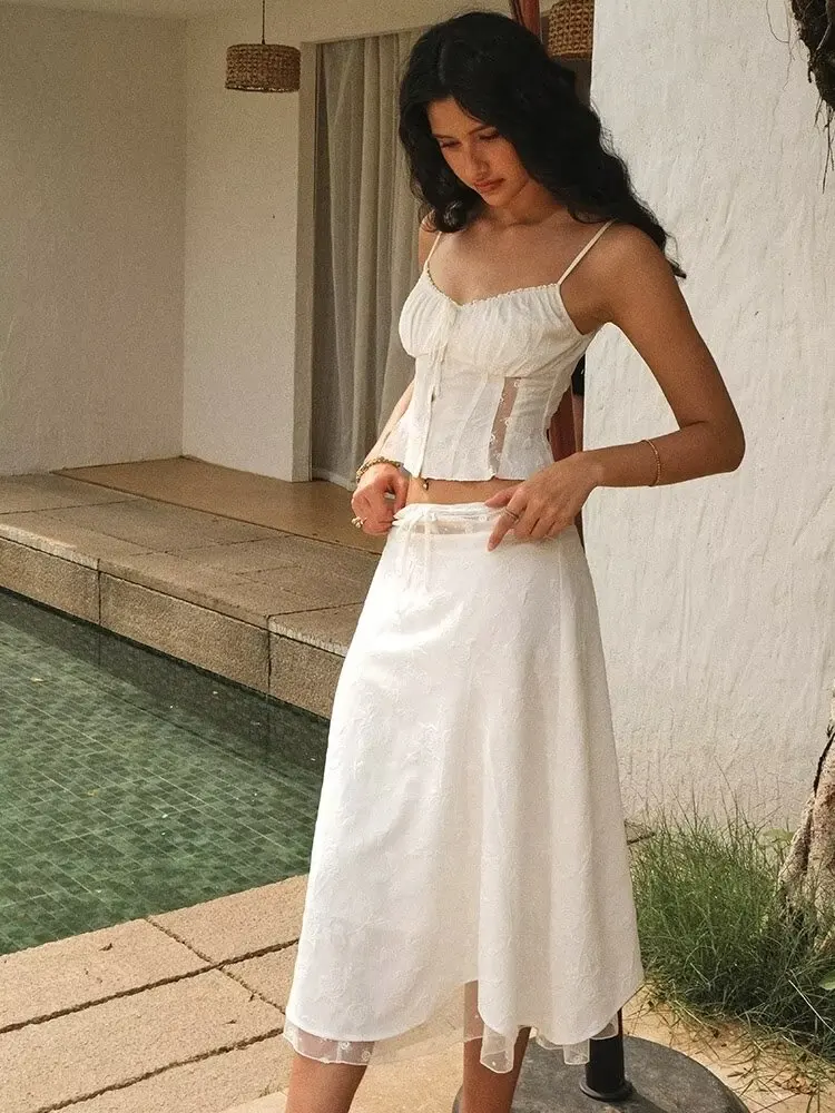Embroidery White Dress - Chicheca Zomer Witte Jurk Set Vrouwen