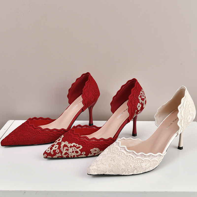Embroidery White Dress - Luxe Rood Wit Kant Borduren Hoge