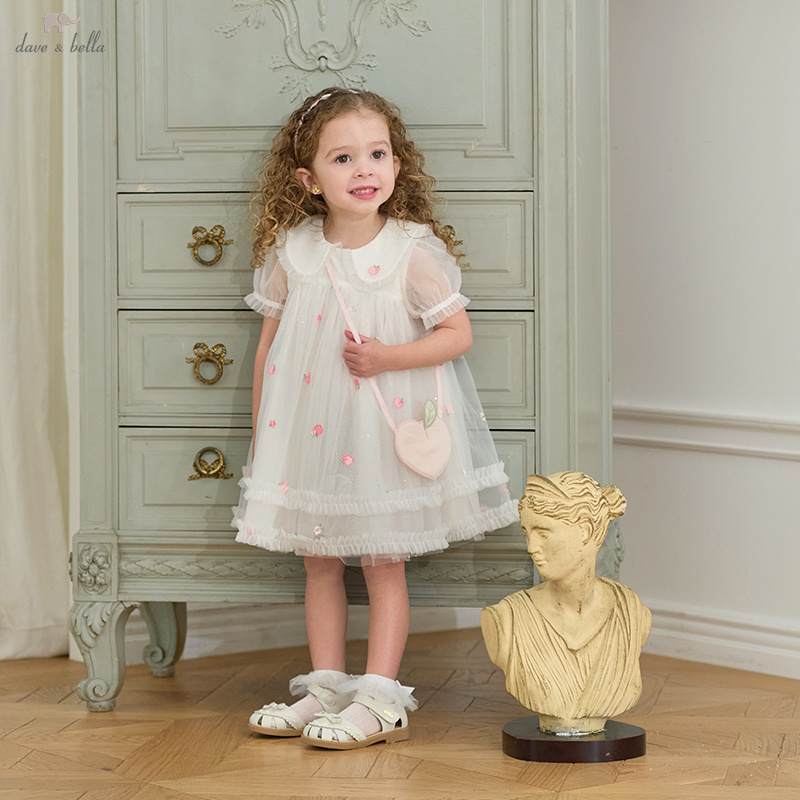 Embroidery White Dress - Dave Bella Meisjes Baby Mesh Prinses