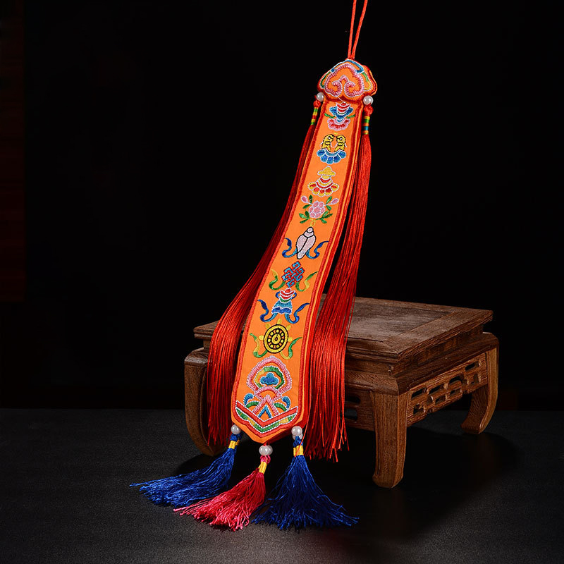 Embroidery Red - Tibetaanse lintvlaggen Nepal handgemaakte acht veelbelovende-tamboerijn