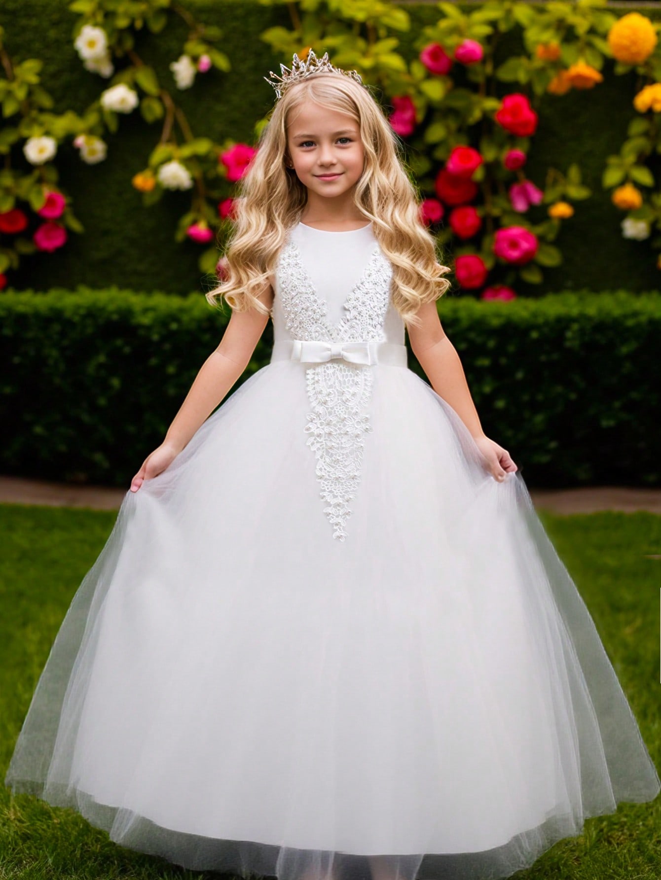 Embroidery White Dress - Bloemenmeisjesjurken voor bruiloftsgasten Kinderen Bruidsmeisje Wit