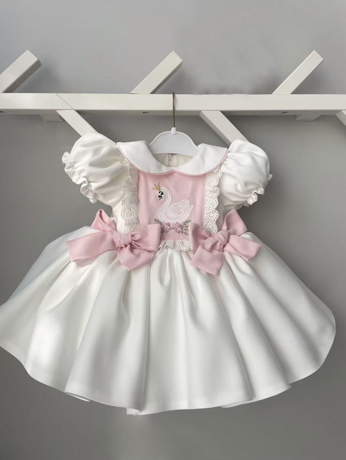 Embroidery White Dress - 0-12Y babymeisje zomer witte zwaan borduurwerk