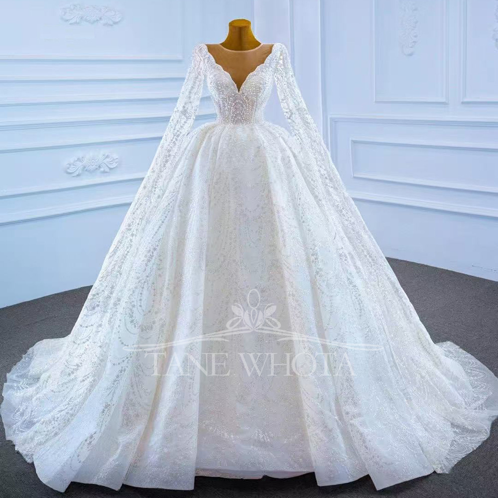 Embroidery White Dress - Vestido Casamento 2025, O-hals, lange mouwen,