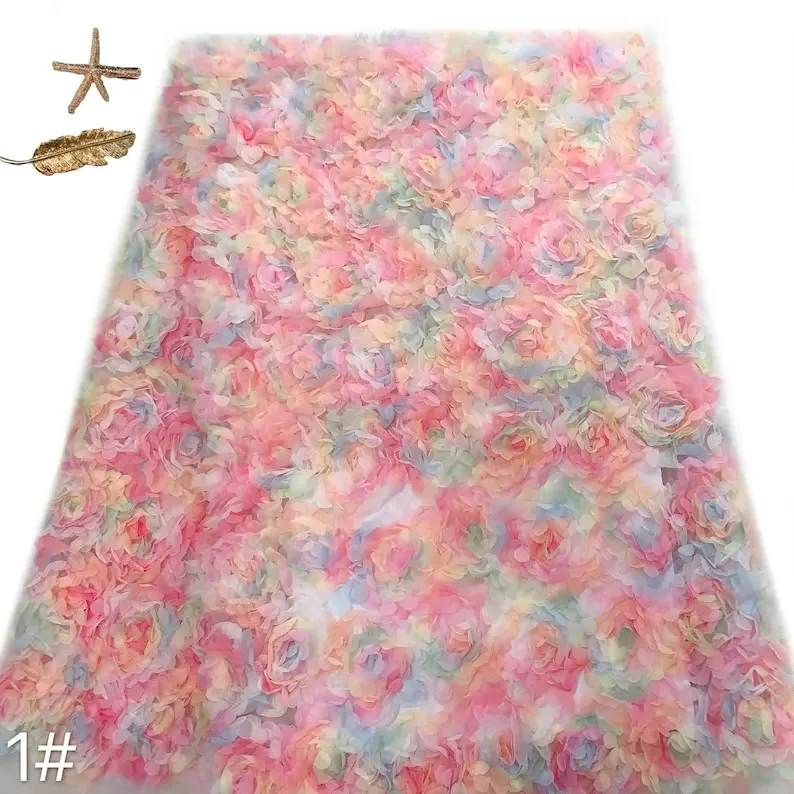 Embroidery Roses - 3d chiffon roze bloem kant stof