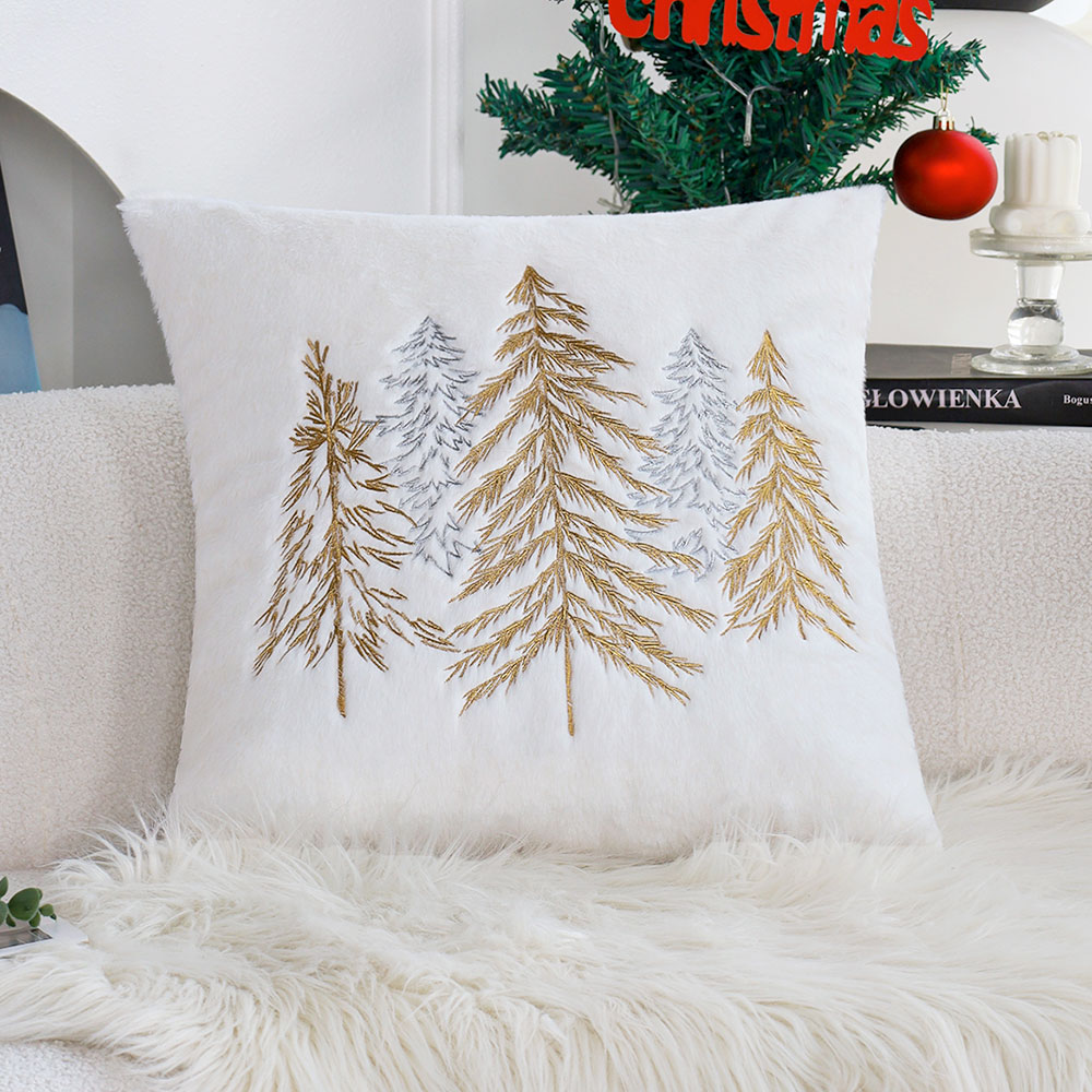 Embroidery Xmas Decorations - Kerst Faux Konijnenbont Kussensloop 45x45cm Goud