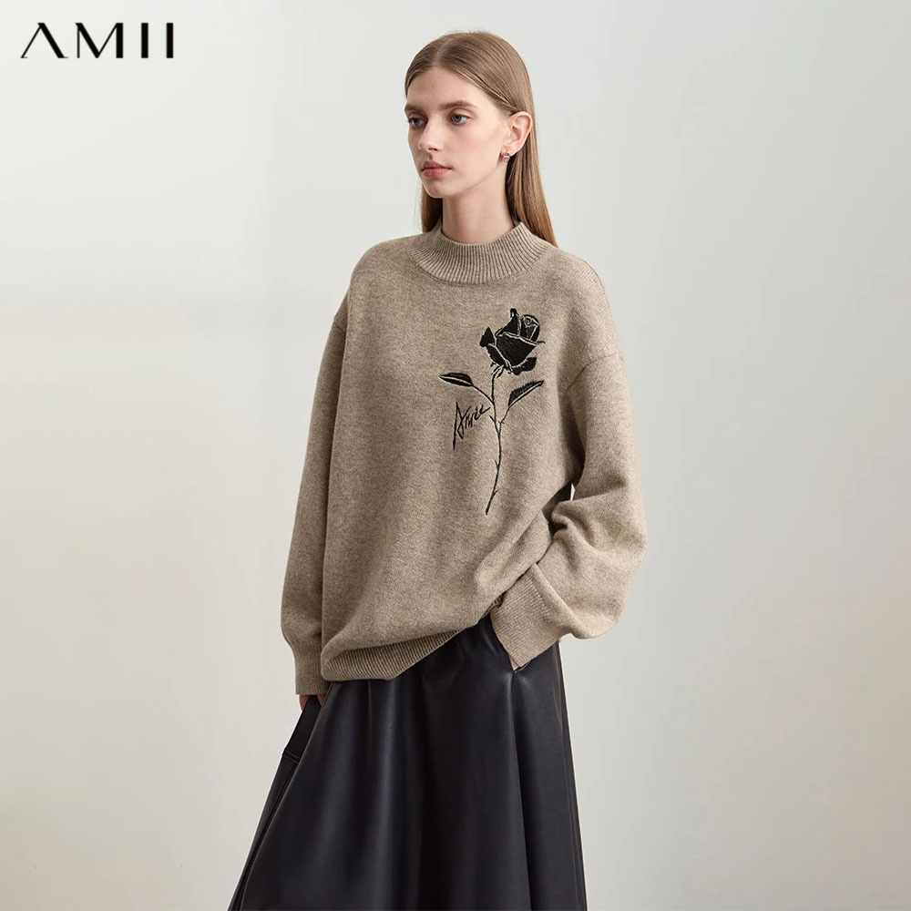 Embroidery Roses - Amii Truien voor Herfst Winter Dameskleding