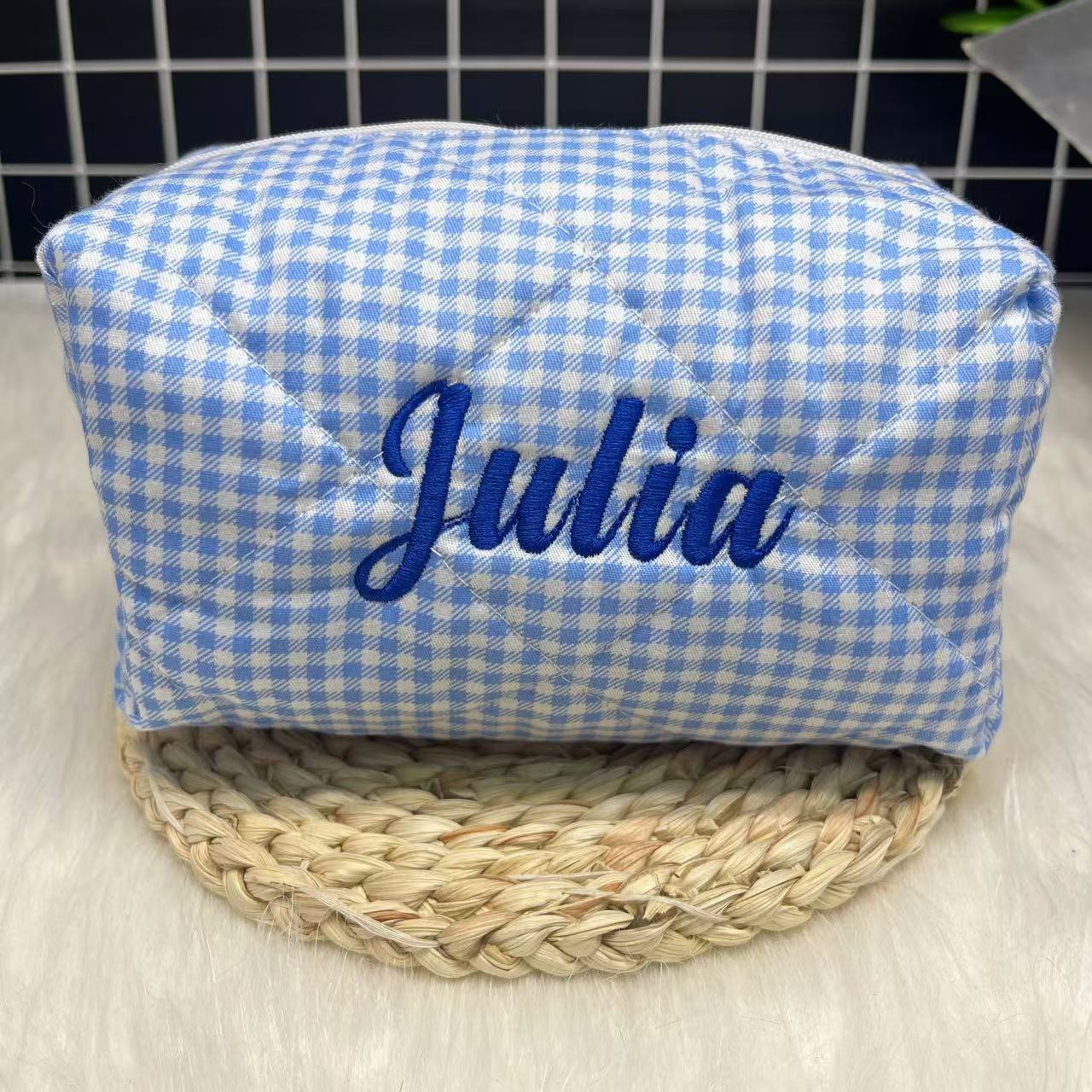 Embroidery Names - Gestreepte make-uptas met grote capaciteit en
