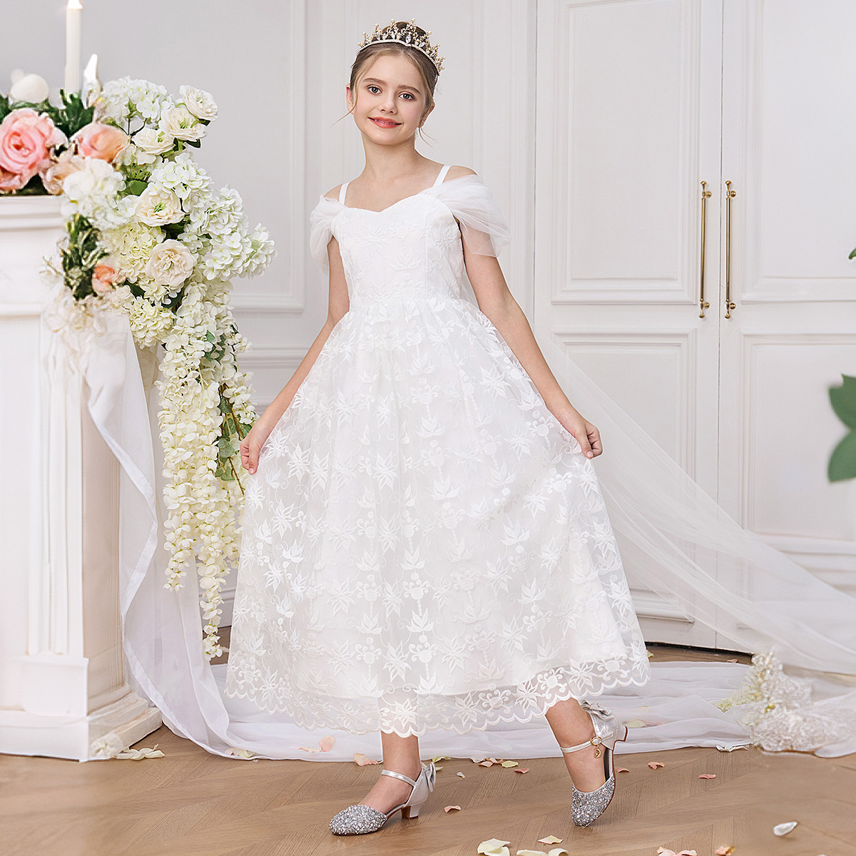Embroidery White Dress - Elegante witte bruidsmeisje feestmeisje jurk mode