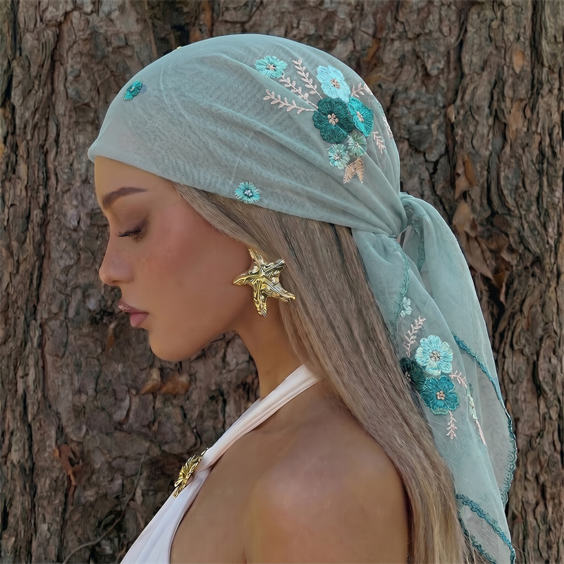 Luxe pure mesh sjaal met bloem - Embroidery Hijab recensie en prijs