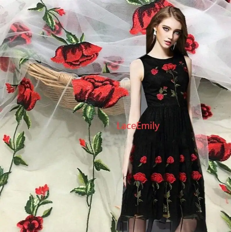 Rode Roos Kant Stof bloem bord - Embroidery Roses recensie en prijs