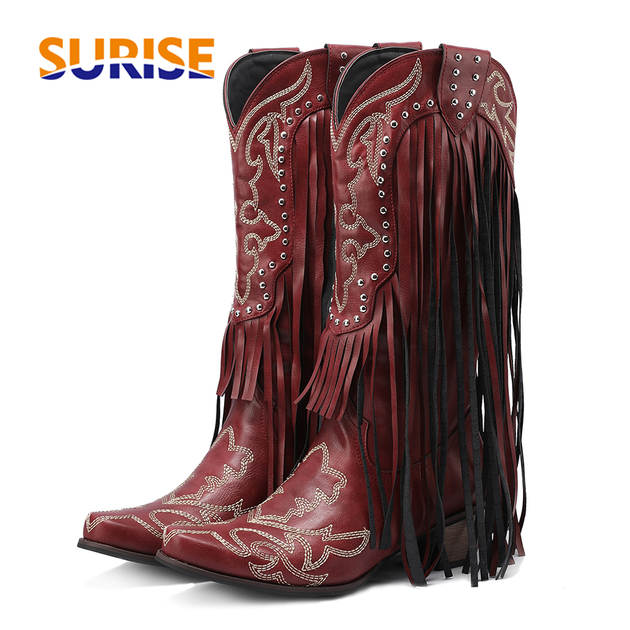 Western Cowboy Mid-Calf Laarze - Embroidery Red recensie en prijs