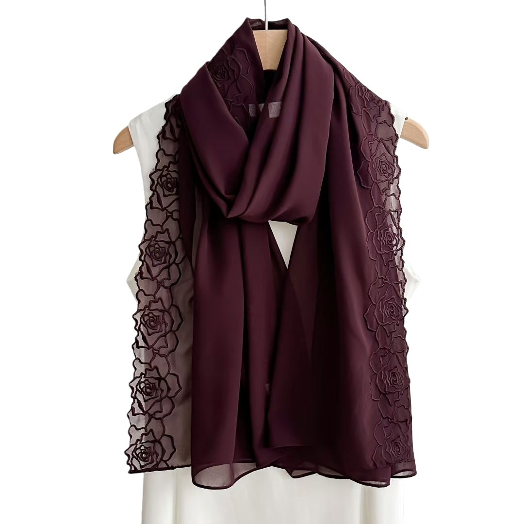Paarse Chiffon Hijab Shawls Vr - Embroidery Hijab recensie en prijs